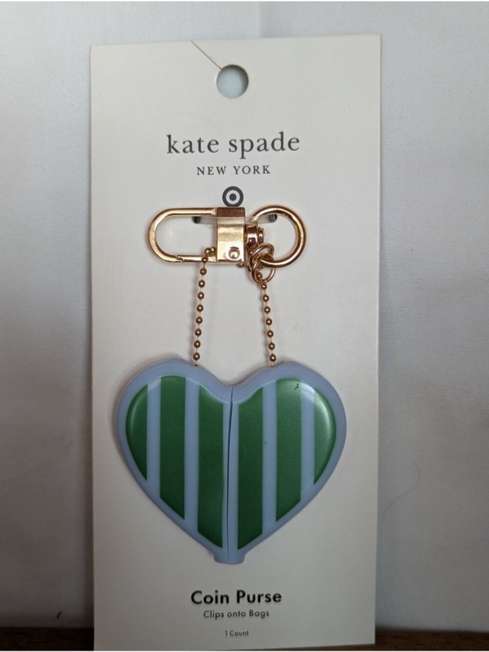 Kate Spade New York X Target Green Striped Heart Coin Purse - Great Valentine's